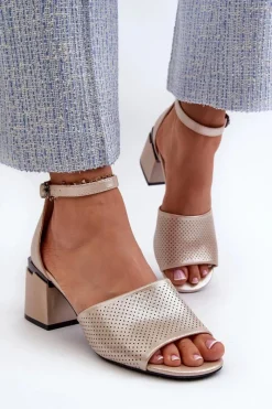 Clearance Buty damskie Vinceza Sandały Damskie Na Obcasie Z Eko Skóry Złote Horissa