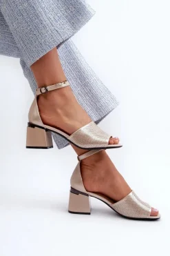 Clearance Buty damskie Vinceza Sandały Damskie Na Obcasie Z Eko Skóry Złote Horissa