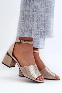 Clearance Buty damskie Vinceza Sandały Damskie Na Obcasie Z Eko Skóry Złote Horissa