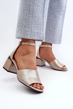 Clearance Buty damskie Vinceza Sandały Damskie Na Obcasie Z Eko Skóry Złote Horissa