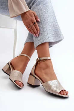 Clearance Buty damskie Vinceza Sandały Damskie Na Obcasie Z Eko Skóry Złote Horissa