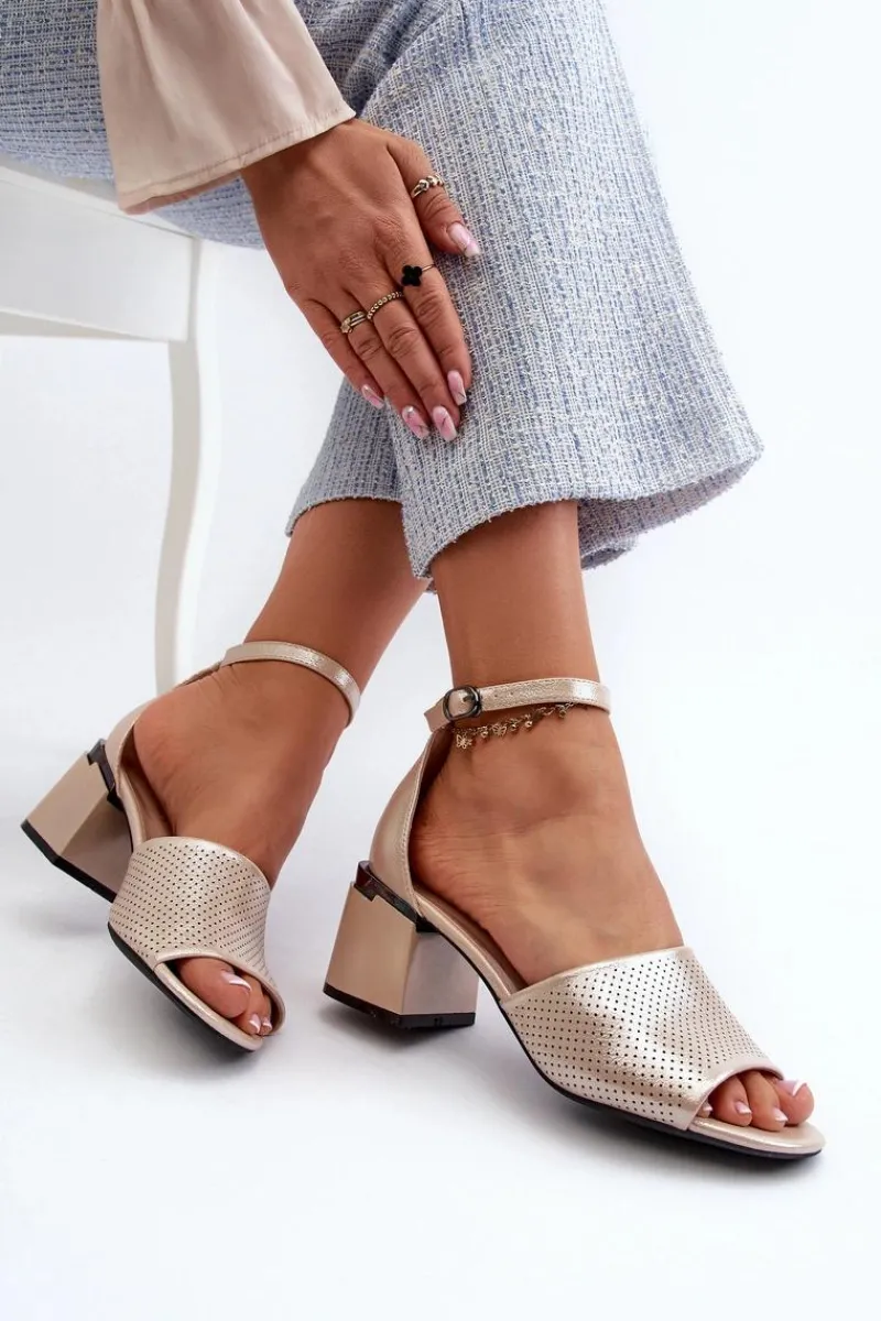 Clearance Buty damskie Vinceza Sandały Damskie Na Obcasie Z Eko Skóry Złote Horissa