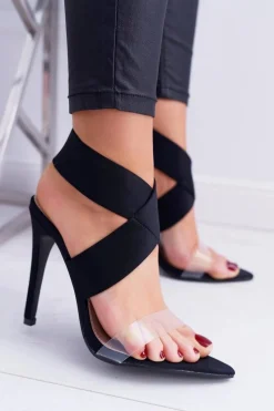 Hot Boto Sandały Damskie Na Obcasie Szeroki Pasek Czarne Lights