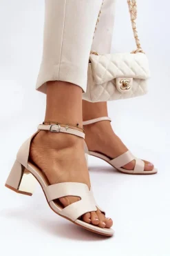 Best Sandały Damskie Na Obcasie Klocku Beżowe Irivana Damskie Sandały Na Obcasie