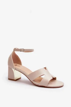Best Sandały Damskie Na Obcasie Klocku Beżowe Irivana Damskie Sandały Na Obcasie
