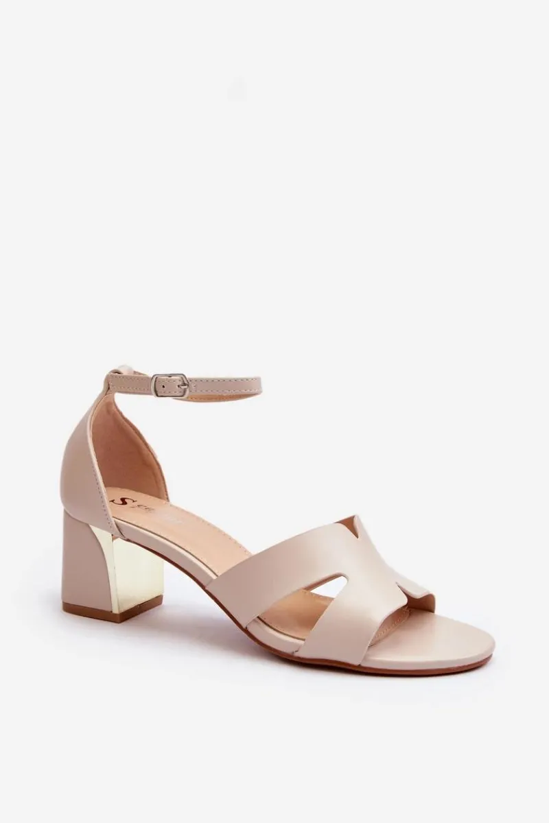 Best Sandały Damskie Na Obcasie Klocku Beżowe Irivana Damskie Sandały Na Obcasie