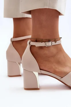 Best Sandały Damskie Na Obcasie Klocku Beżowe Irivana Damskie Sandały Na Obcasie