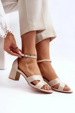 Best Sandały Damskie Na Obcasie Klocku Beżowe Irivana Damskie Sandały Na Obcasie