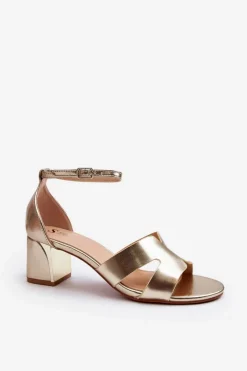 Best Boto Sandały Damskie Na Obcasie Klocku Złote Irivana