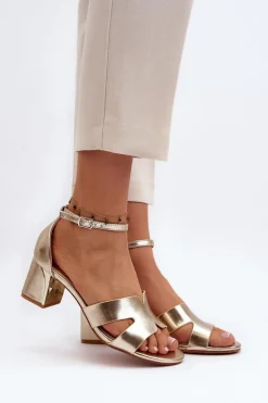 Best Boto Sandały Damskie Na Obcasie Klocku Złote Irivana