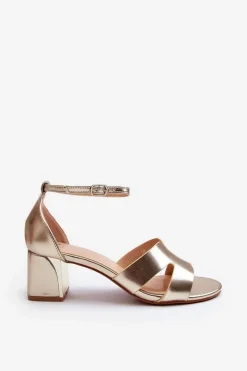 Best Boto Sandały Damskie Na Obcasie Klocku Złote Irivana