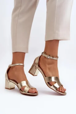 Best Boto Sandały Damskie Na Obcasie Klocku Złote Irivana
