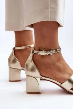 Best Boto Sandały Damskie Na Obcasie Klocku Złote Irivana