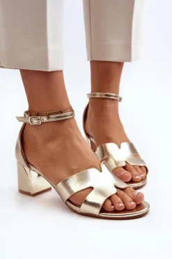 Best Boto Sandały Damskie Na Obcasie Klocku Złote Irivana