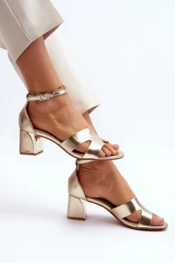 Best Boto Sandały Damskie Na Obcasie Klocku Złote Irivana