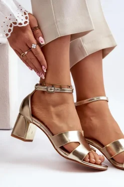 Best Boto Sandały Damskie Na Obcasie Klocku Złote Irivana