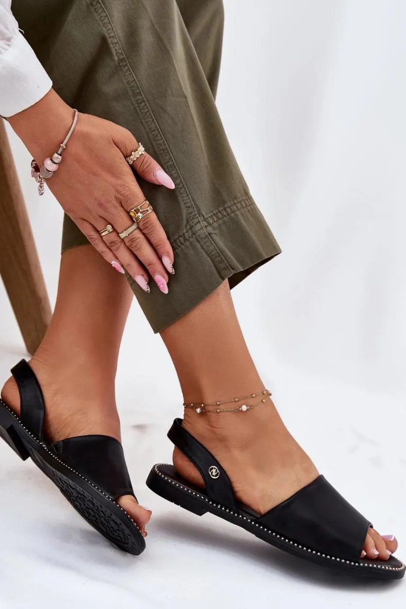 Sandały Płaskie>Evento Sandały Damskie Na Płaskim Obcasie Eko Skórzane Czarne Dereka