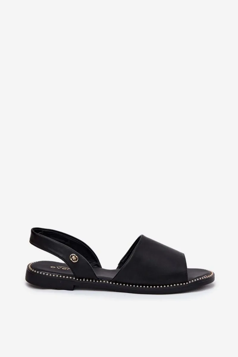 Sandały Płaskie>Evento Sandały Damskie Na Płaskim Obcasie Eko Skórzane Czarne Dereka