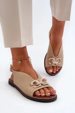 Sandały Płaskie>Boto Sandały Damskie Na Płaskim Obcasie Z Ozdobą Beżowe Loraeleh