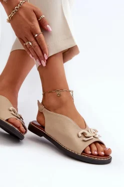 Sandały Płaskie>Boto Sandały Damskie Na Płaskim Obcasie Z Ozdobą Beżowe Loraeleh