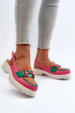 Sandały Płaskie>Damskie buty S.Barski Sandały Damskie Na Płaskim Obcasie Z Ozdobą Pomarańczowe D&A MR38-656