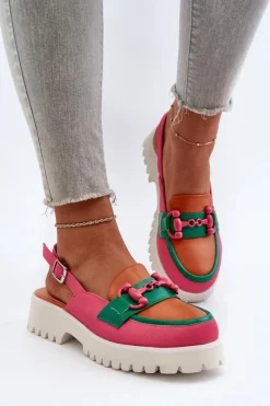 Sandały Płaskie></noscript>Damskie buty S.Barski Sandały Damskie Na Płaskim Obcasie Z Ozdobą Pomarańczowe D&A MR38-656