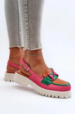 Sandały Płaskie></noscript>Damskie buty S.Barski Sandały Damskie Na Płaskim Obcasie Z Ozdobą Pomarańczowe D&A MR38-656