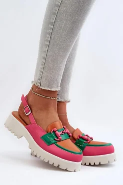 Sandały Płaskie></noscript>Damskie buty S.Barski Sandały Damskie Na Płaskim Obcasie Z Ozdobą Pomarańczowe D&A MR38-656