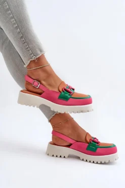 Sandały Płaskie></noscript>Damskie buty S.Barski Sandały Damskie Na Płaskim Obcasie Z Ozdobą Pomarańczowe D&A MR38-656