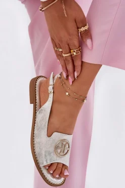 Sandały Płaskie>Damskie buty S.Barski Sandały Damskie Na Płaskim Obcasie Z Ozdobą S.Barski KV51-002 Srebrne Srebrny