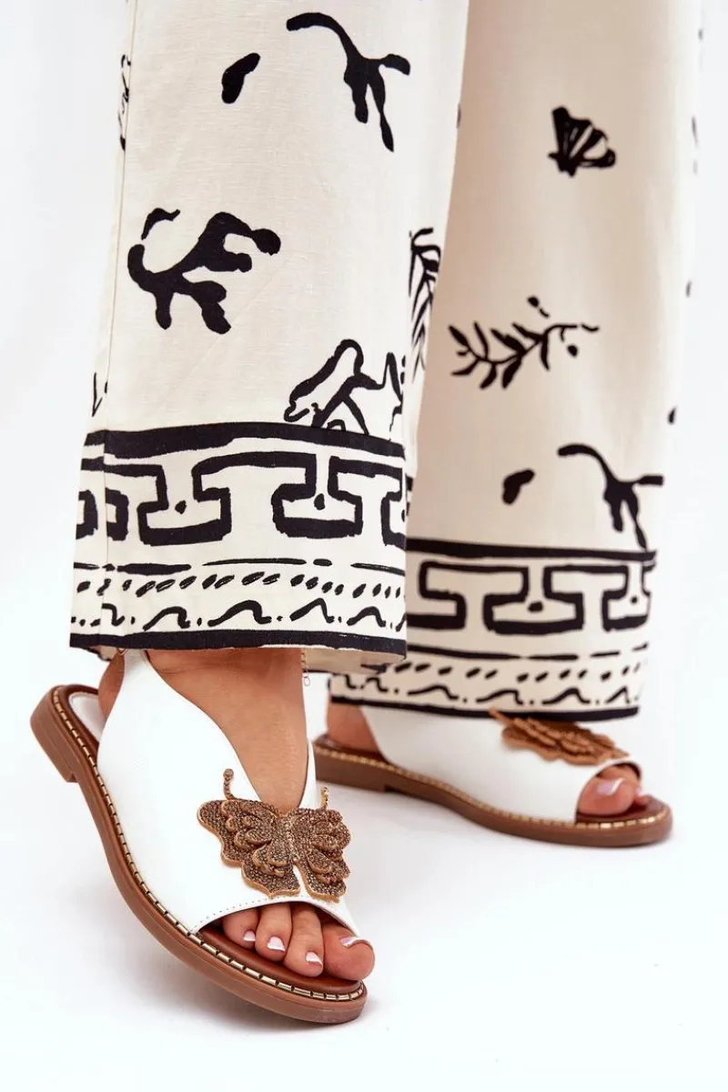 Sandały Płaskie>Boto Sandały Damskie Na Płaskim Obcasie Z Ozdobą Białe Setorina Biały