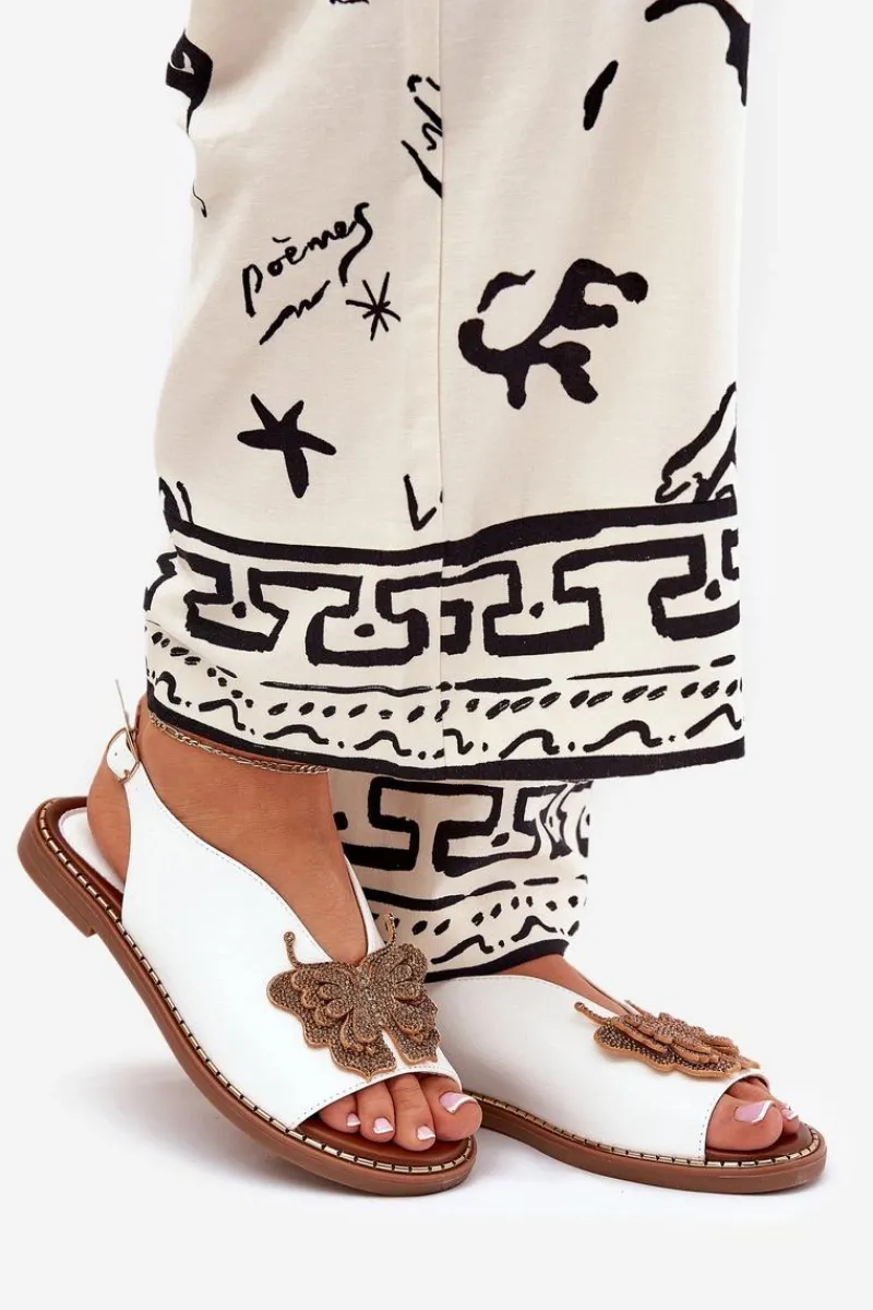 Sandały Płaskie>Boto Sandały Damskie Na Płaskim Obcasie Z Ozdobą Białe Setorina Biały