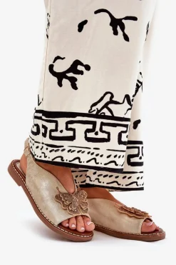 Best Boto Sandały Damskie Na Płaskim Obcasie Z Ozdobą Złote Setorina Złoty