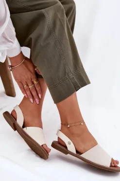 Evento Sandały Damskie Na Płaskim Obcasie Eko Skórzane Beżowe Dereka Beżowy