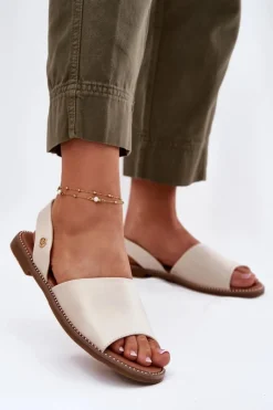 Evento Sandały Damskie Na Płaskim Obcasie Eko Skórzane Beżowe Dereka Beżowy