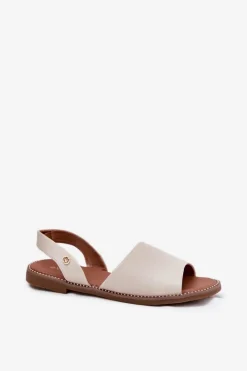 Evento Sandały Damskie Na Płaskim Obcasie Eko Skórzane Beżowe Dereka Beżowy