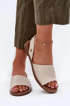 Evento Sandały Damskie Na Płaskim Obcasie Eko Skórzane Beżowe Dereka Beżowy