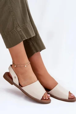 Evento Sandały Damskie Na Płaskim Obcasie Eko Skórzane Beżowe Dereka Beżowy