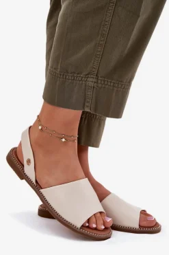 Evento Sandały Damskie Na Płaskim Obcasie Eko Skórzane Beżowe Dereka Beżowy