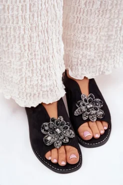 Sandały Z Cholewką|Sandały Płaskie></noscript>Damskie buty S.Barski Sandały Damskie Na Płaskim Obcasie Z Ozdobą S.Barski KV27-001 Czarne Czarny