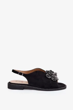 Sandały Z Cholewką|Sandały Płaskie></noscript>Damskie buty S.Barski Sandały Damskie Na Płaskim Obcasie Z Ozdobą S.Barski KV27-001 Czarne Czarny