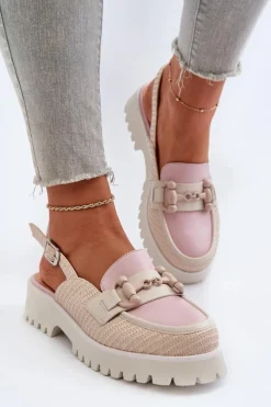 Outlet Sandały Damskie Na Płaskim Obcasie Z Ozdobą Beżowe D&A MR38-656 Damskie Sandały Płaskie