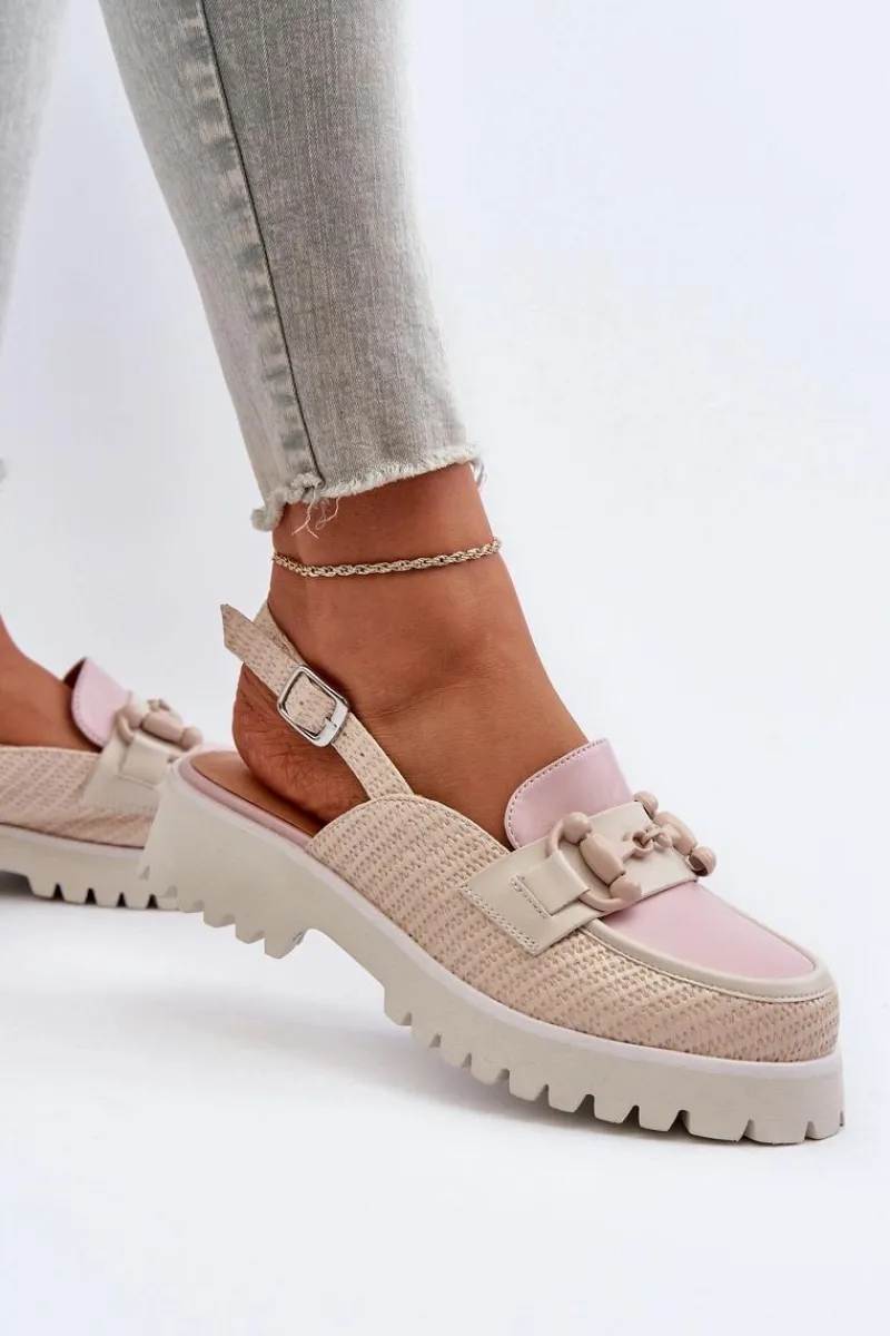 Outlet Sandały Damskie Na Płaskim Obcasie Z Ozdobą Beżowe D&A MR38-656 Damskie Sandały Płaskie