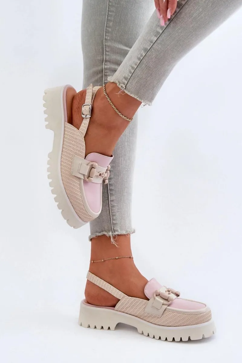 Outlet Sandały Damskie Na Płaskim Obcasie Z Ozdobą Beżowe D&A MR38-656 Damskie Sandały Płaskie