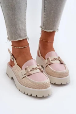 Outlet Sandały Damskie Na Płaskim Obcasie Z Ozdobą Beżowe D&A MR38-656 Damskie Sandały Płaskie