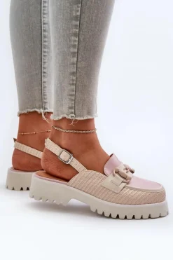 Outlet Sandały Damskie Na Płaskim Obcasie Z Ozdobą Beżowe D&A MR38-656 Damskie Sandały Płaskie