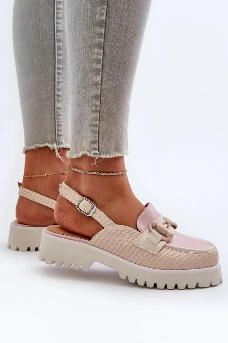 Outlet Sandały Damskie Na Płaskim Obcasie Z Ozdobą Beżowe D&A MR38-656 Damskie Sandały Płaskie