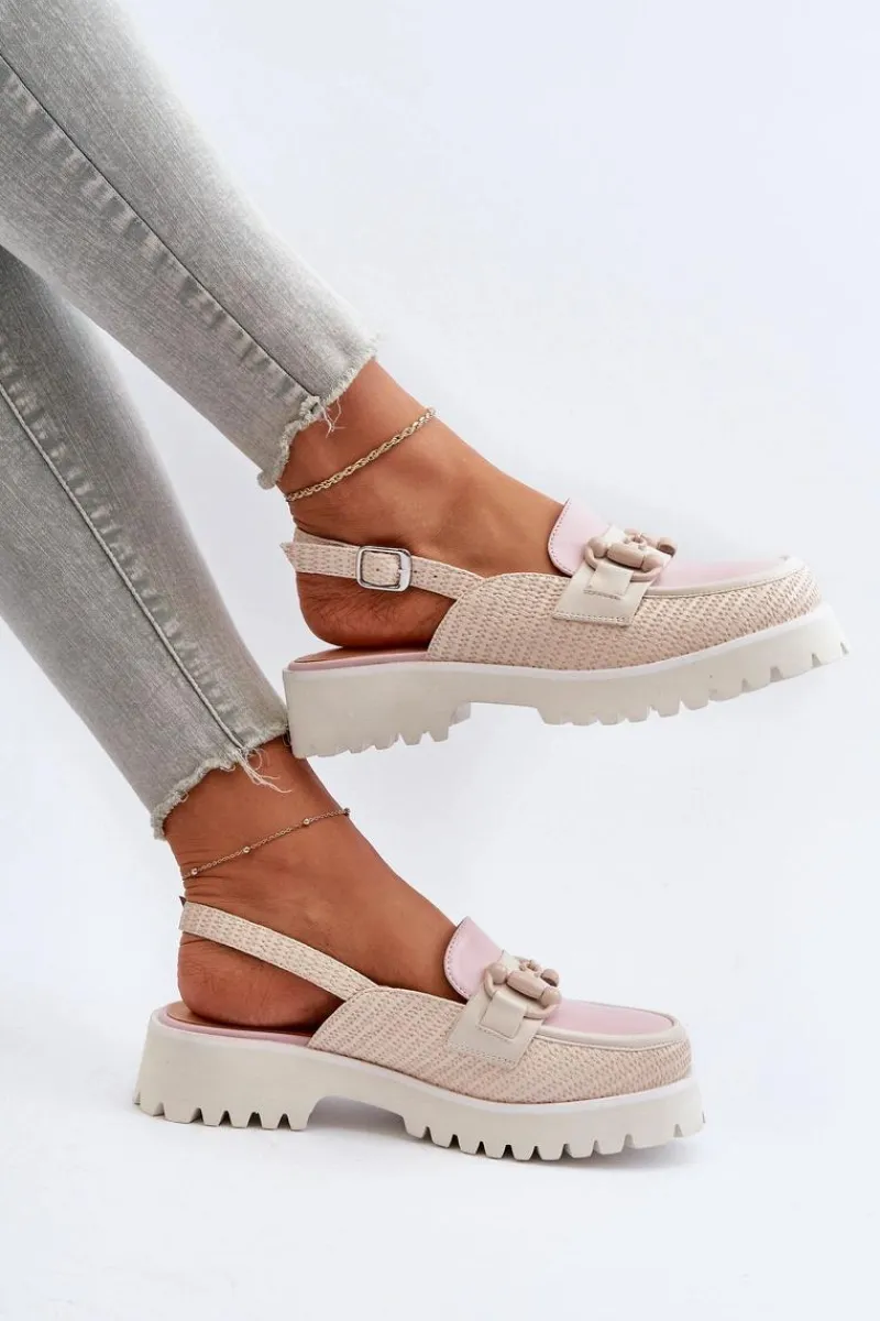 Outlet Sandały Damskie Na Płaskim Obcasie Z Ozdobą Beżowe D&A MR38-656 Damskie Sandały Płaskie