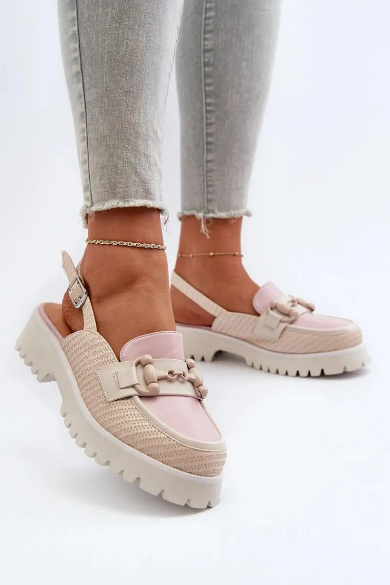 Outlet Sandały Damskie Na Płaskim Obcasie Z Ozdobą Beżowe D&A MR38-656 Damskie Sandały Płaskie