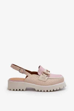 Outlet Sandały Damskie Na Płaskim Obcasie Z Ozdobą Beżowe D&A MR38-656 Damskie Sandały Płaskie